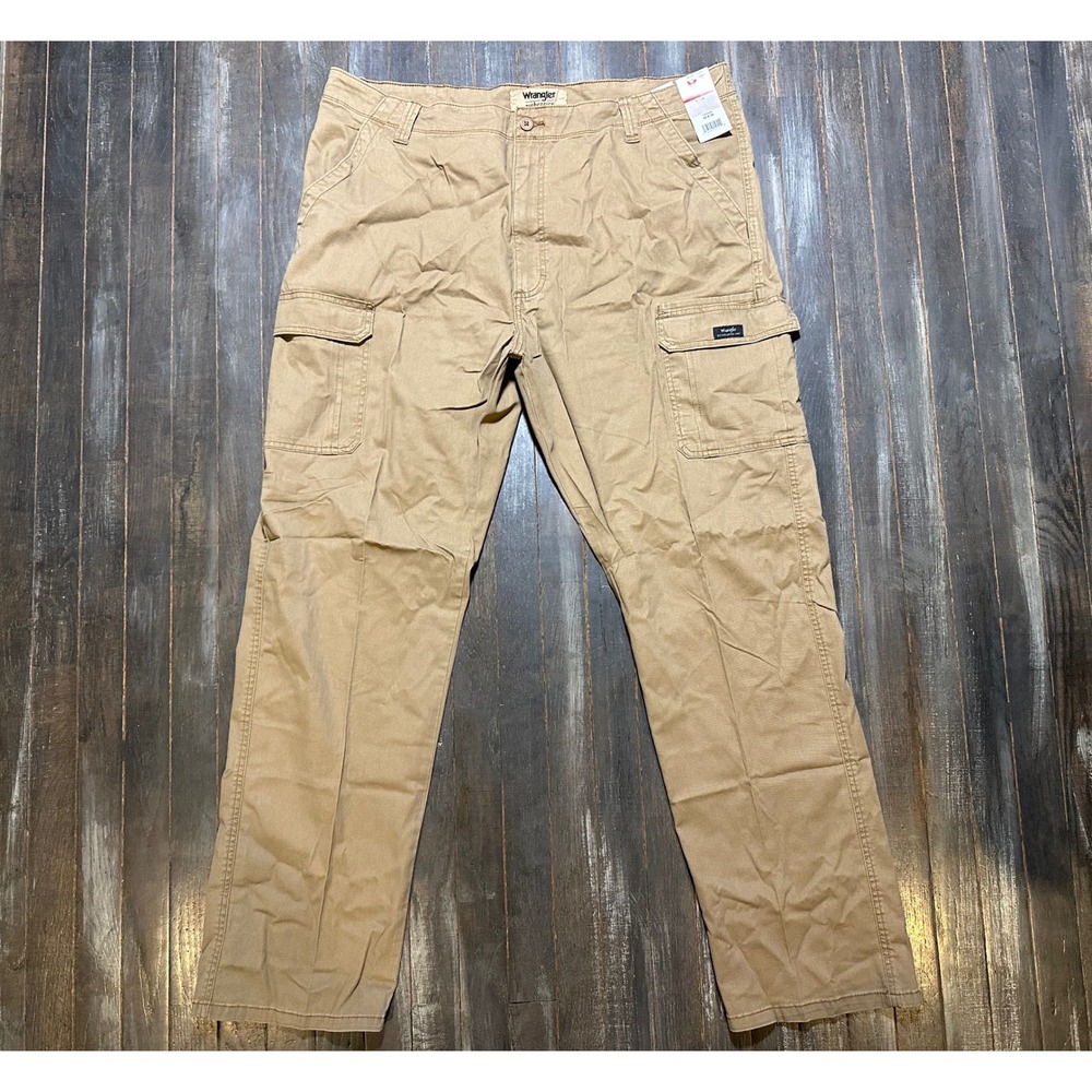 Wrangler Authentics Mens Khaki Tan Cargo Pants 42x34 Cotton Stretch